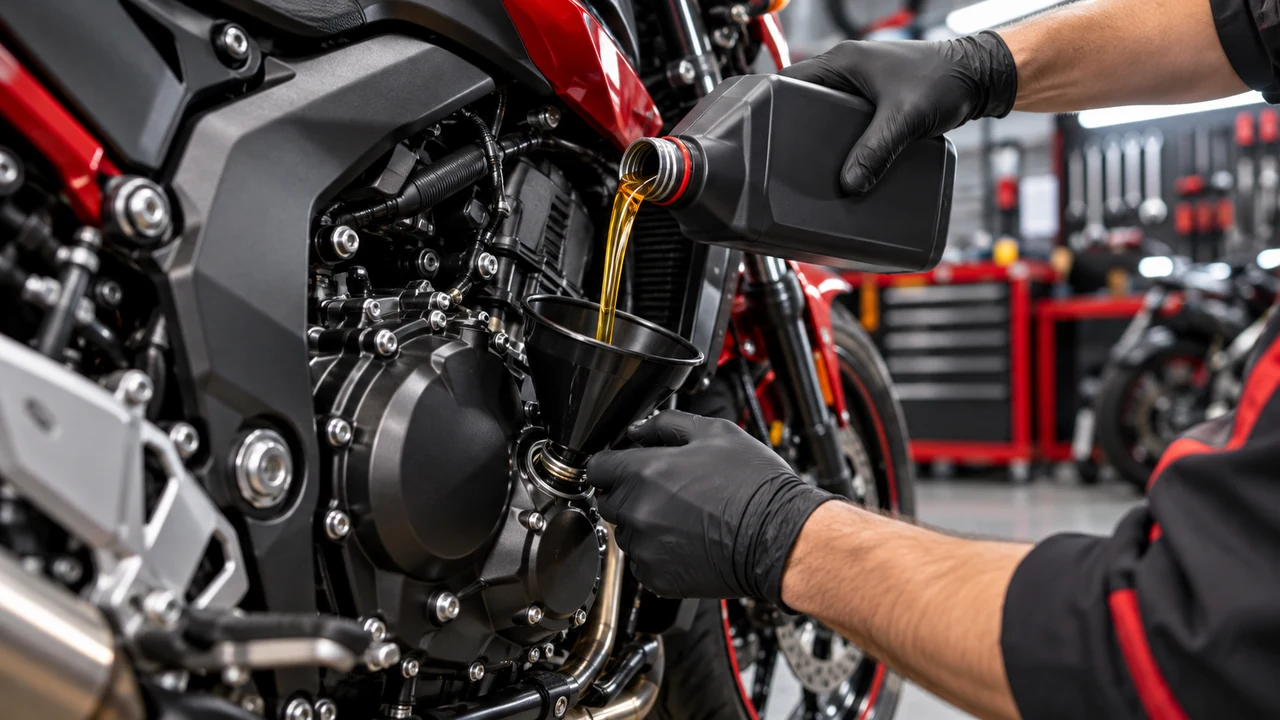 Mecánico realizando mantenimiento de motocicleta